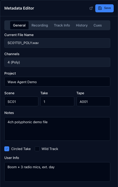 The General tab of the Metadata Editor
