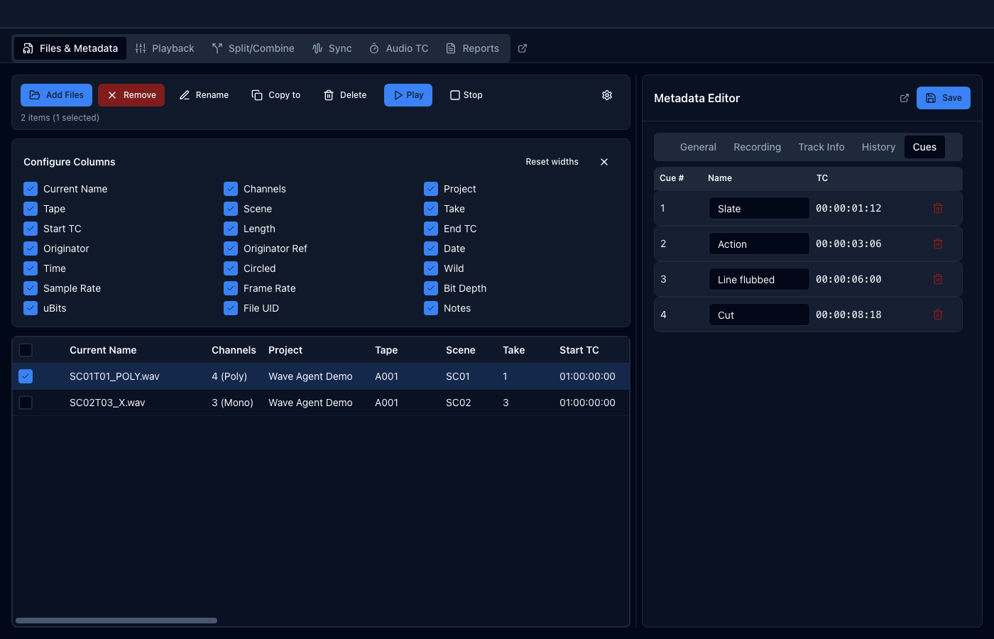 Configure Columns, opened from the gear icon, controls which columns the list shows